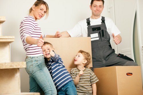 Wardrobe and archive boxes prepared for a local move in Richmond upon Thames